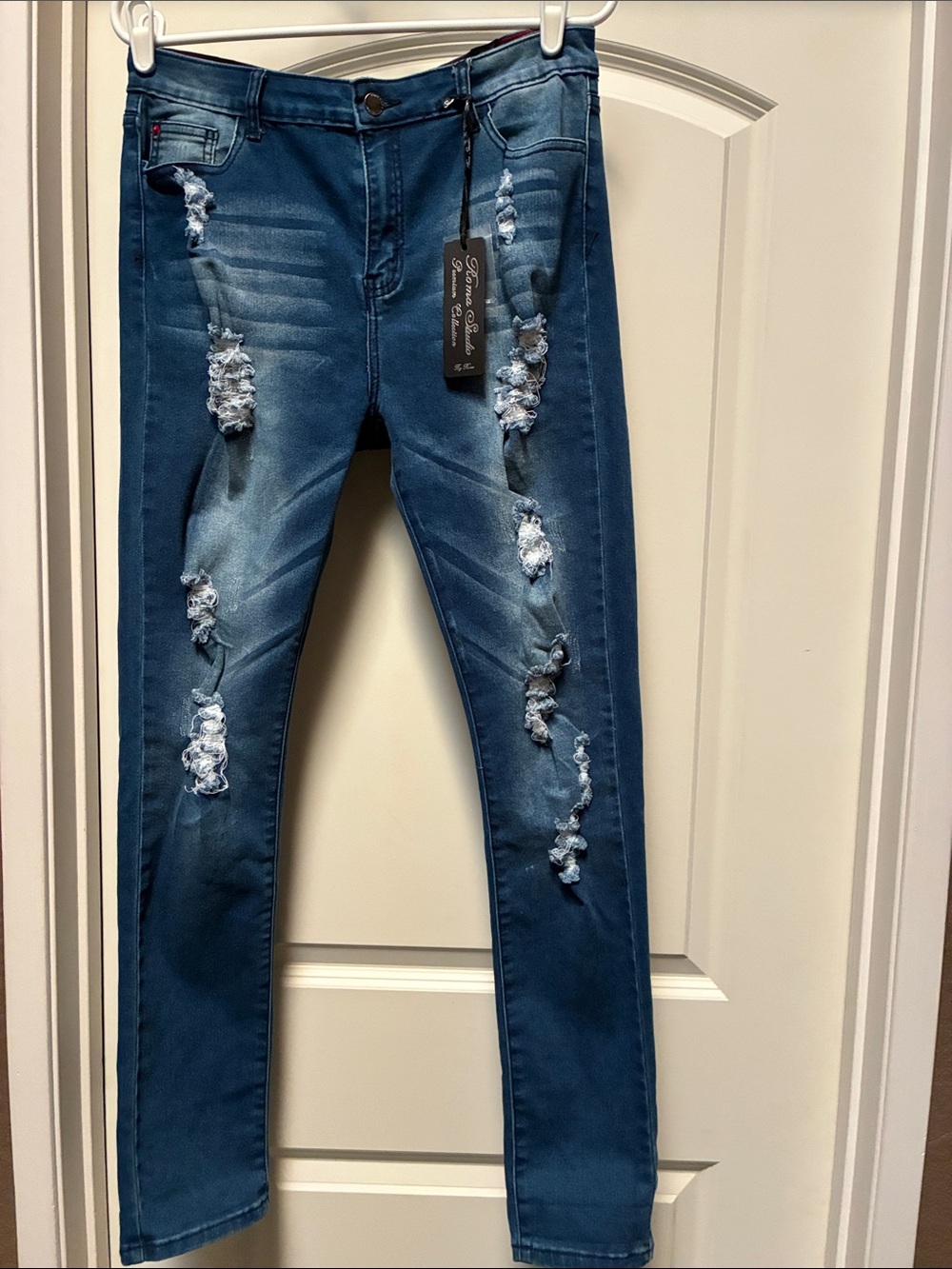 Ripped Dark Blue Women's Skinny Jeans